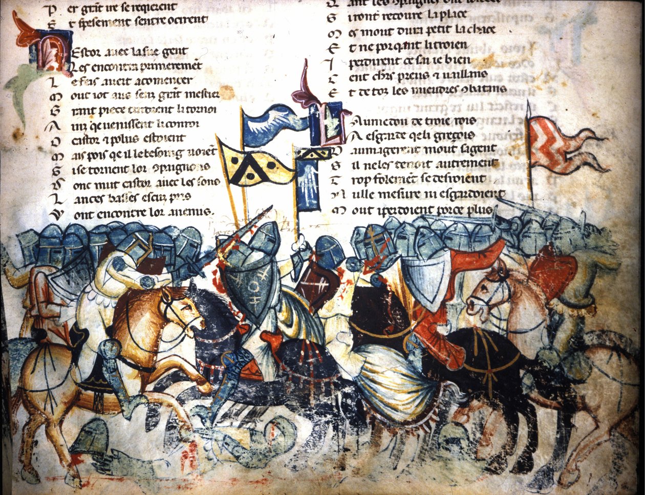 Slagveld. Miniatuur uit de "Roman de Troy" door Benoit de Saint Maure. 14e eeuw Biblioteca Marciana, Venetië door Unknown artist