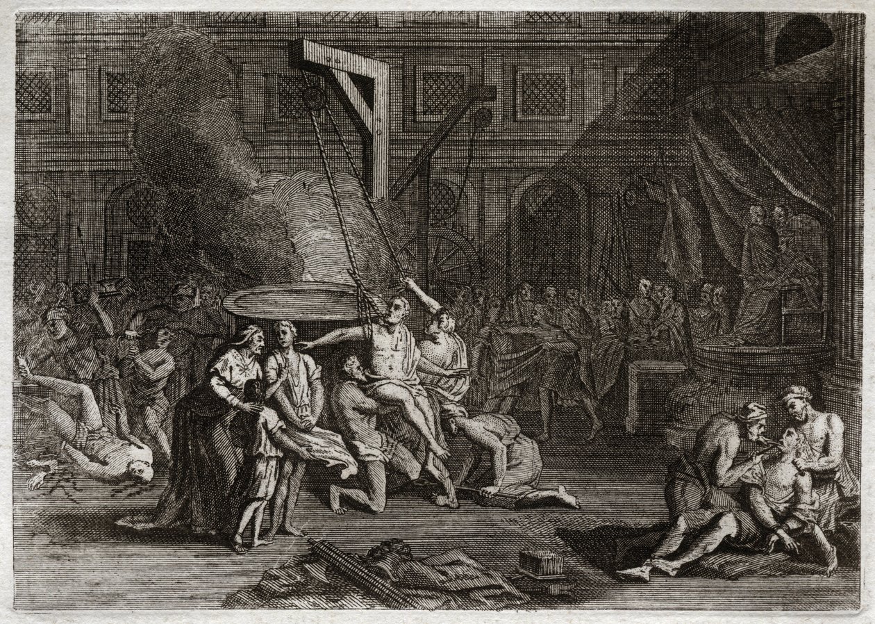 Bijbel van Royaumont, Oude Testament: Martelaarschap van de Machabeeën. De zeven broers Maccabeeën worden gemarteld in plaats van hun eigen geloof te verraden. Illustratie uit 1811. door Unknown artist
