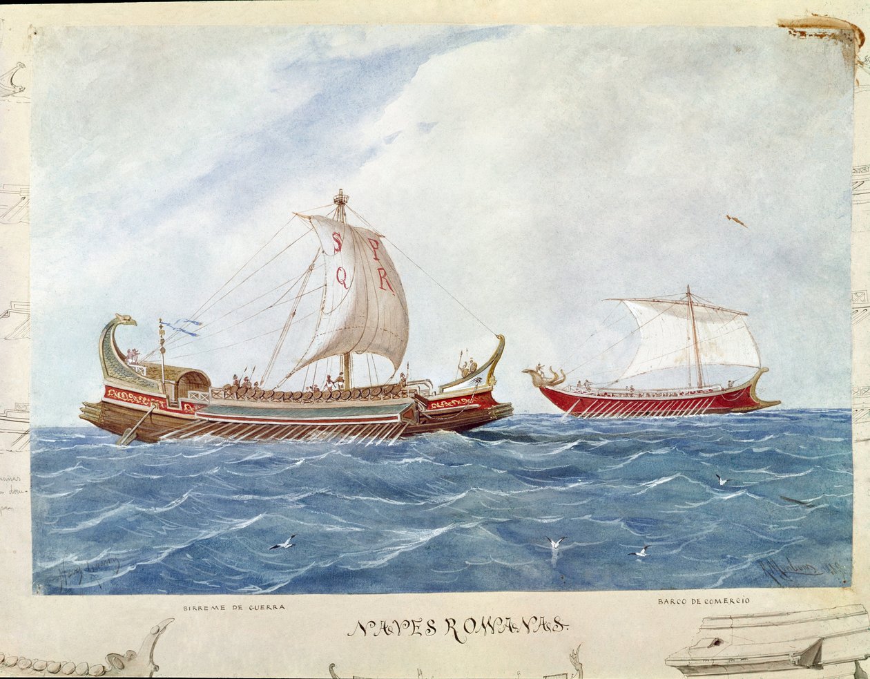 Bireem type galerij onder de Romeinse Republiek (aquarel) door Unknown artist