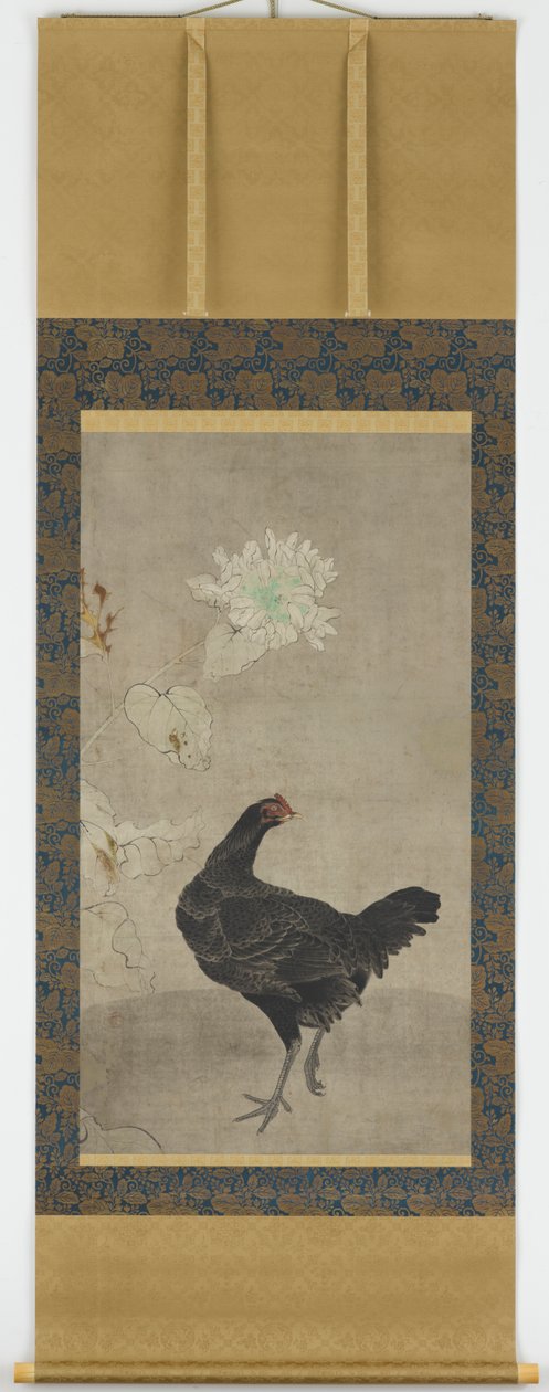 Zwarte hen en een zonnebloem door Unknown artist