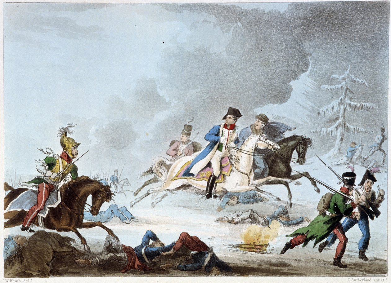Bonaparte bij de Slag om Krasnoi - in "Napoleonic Wars" door Sutherland, Dubourg, Londen door Unknown artist