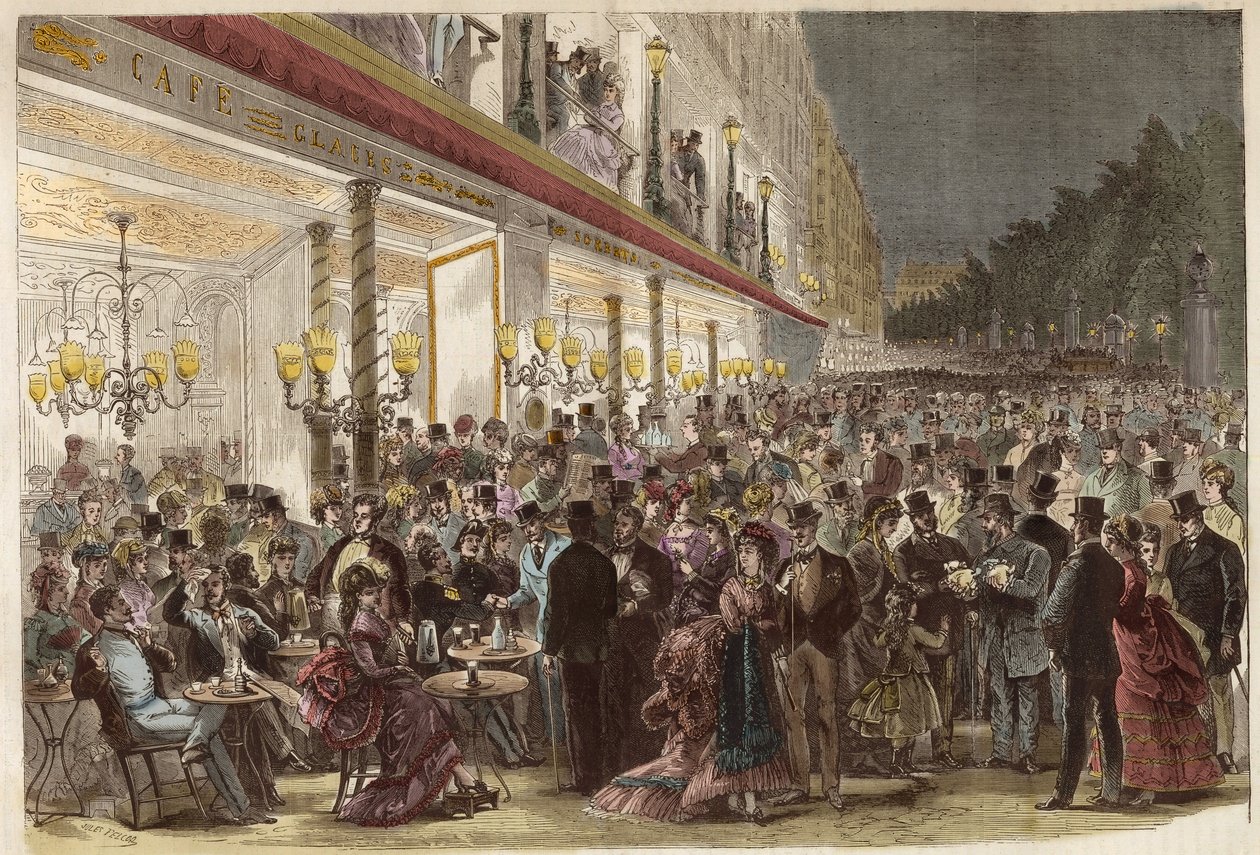 Café op de Grands Boulevards op een zomeravond 1869 - Parijs door Unknown artist