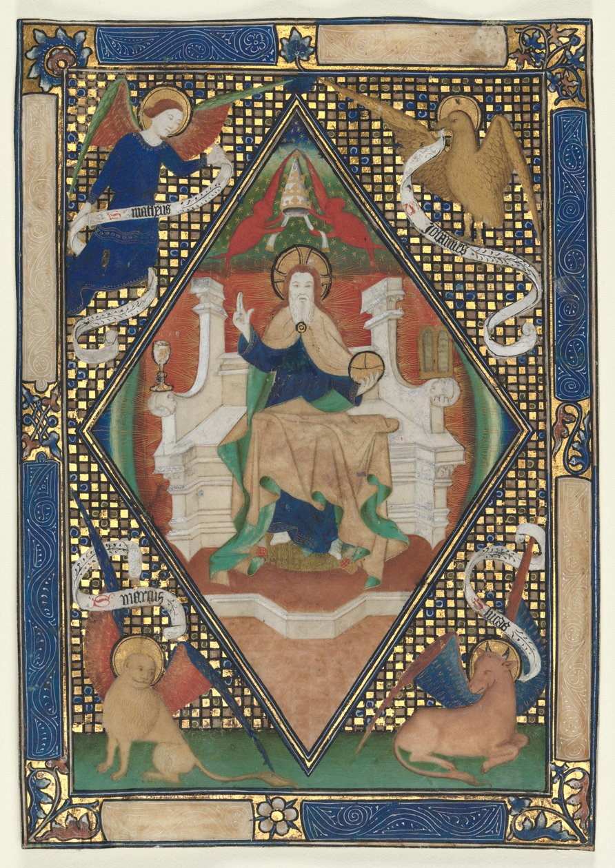 Canonpagina uit een Missaal: Christus in Majesteit met Evangelisten door Unknown artist