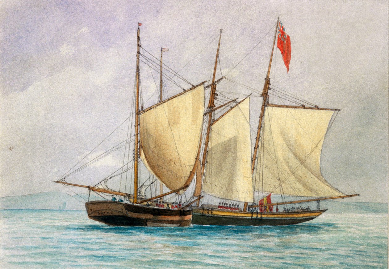Kapitein H Wolman met HM 80th Foot die de beruchte piratenschoener Hanna Mercury vangt, Isld 26 oktober 1843 door Unknown artist