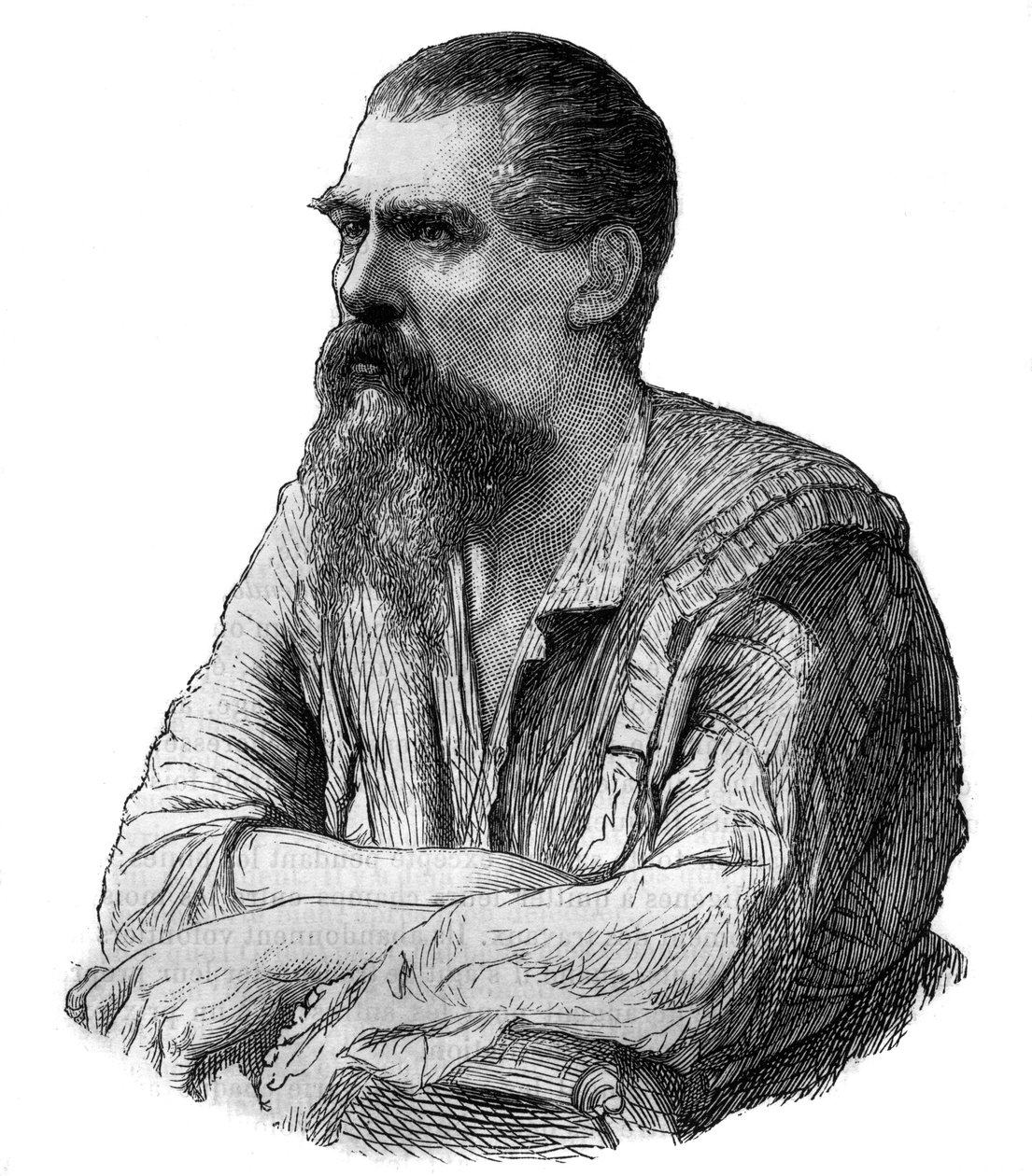 Kapitein Richard Burton, Britse ontdekkingsreiziger, schrijver, soldaat en diplomaat - Portret van de Britse ontdekkingsreiziger, schrijver en taalkundige Sir Richard Francis Burton (1821-1890) - Gravure in 