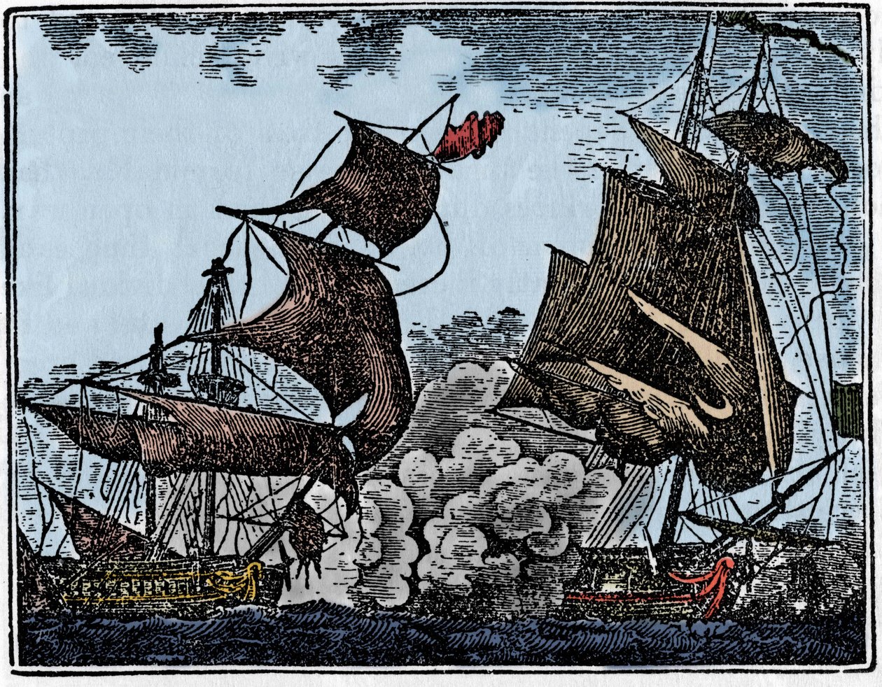 Kapitein Thy viel een Indiase galei aan (botsing) door Unknown artist