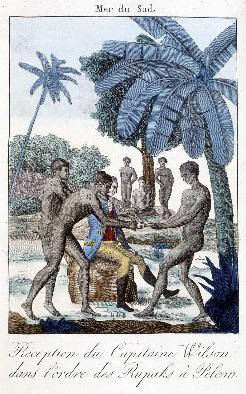 De ontvangst van kapitein Wilson in de orde van de Rupaks aan Pelero. door Unknown artist