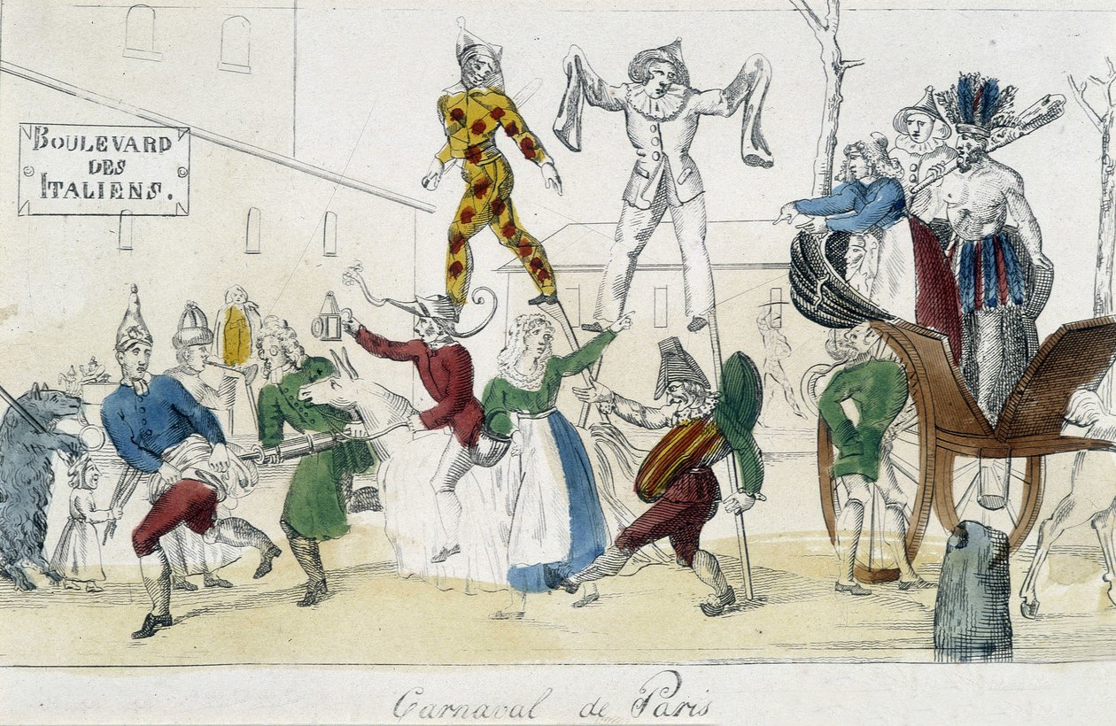 Carnaval van Parijs, boulevard des Italians - 18e eeuwse gravure, Carnavalet door Unknown artist