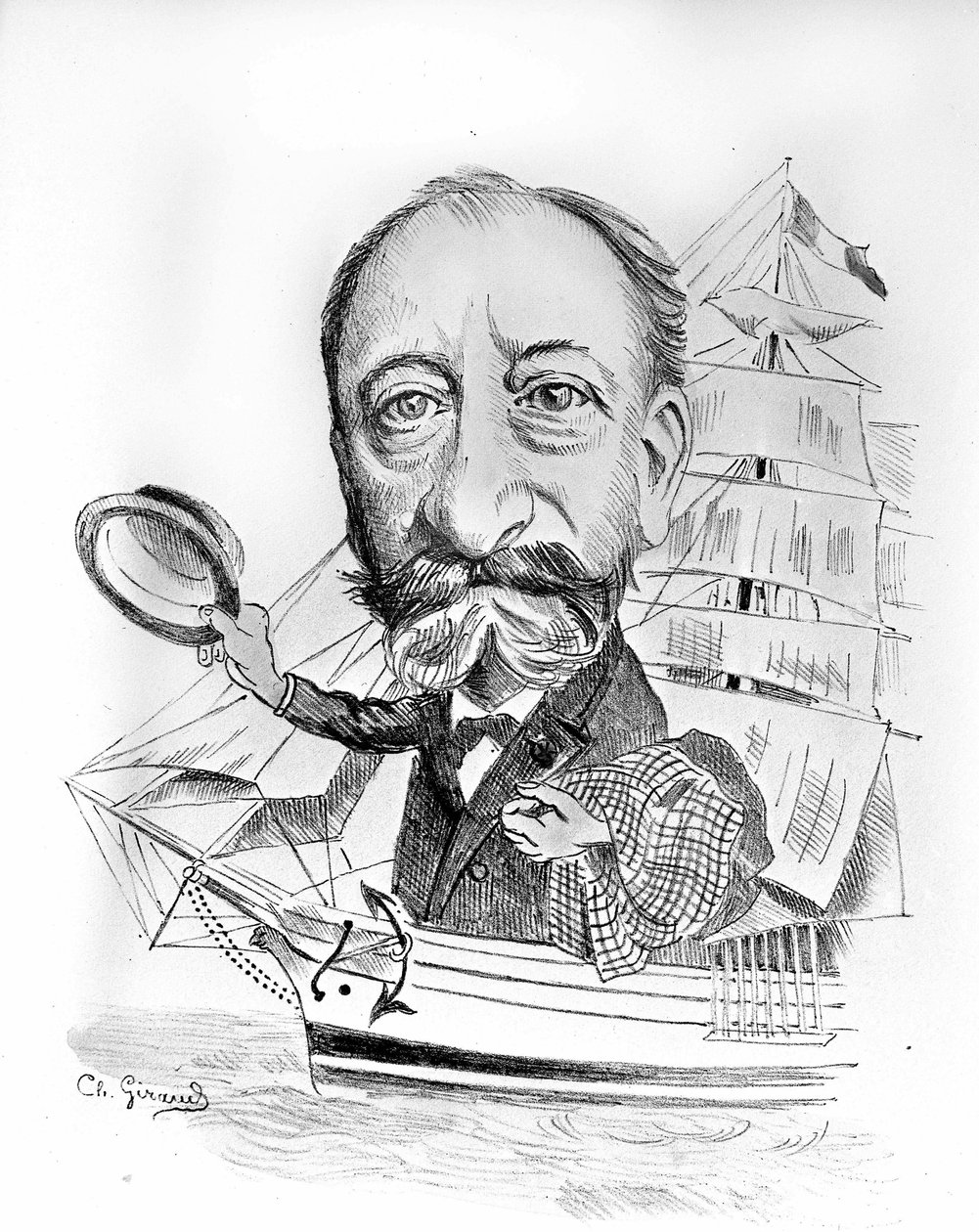Cartoon over Camille Saint-Saëns (1835-1921), Franse componist. door Unknown artist