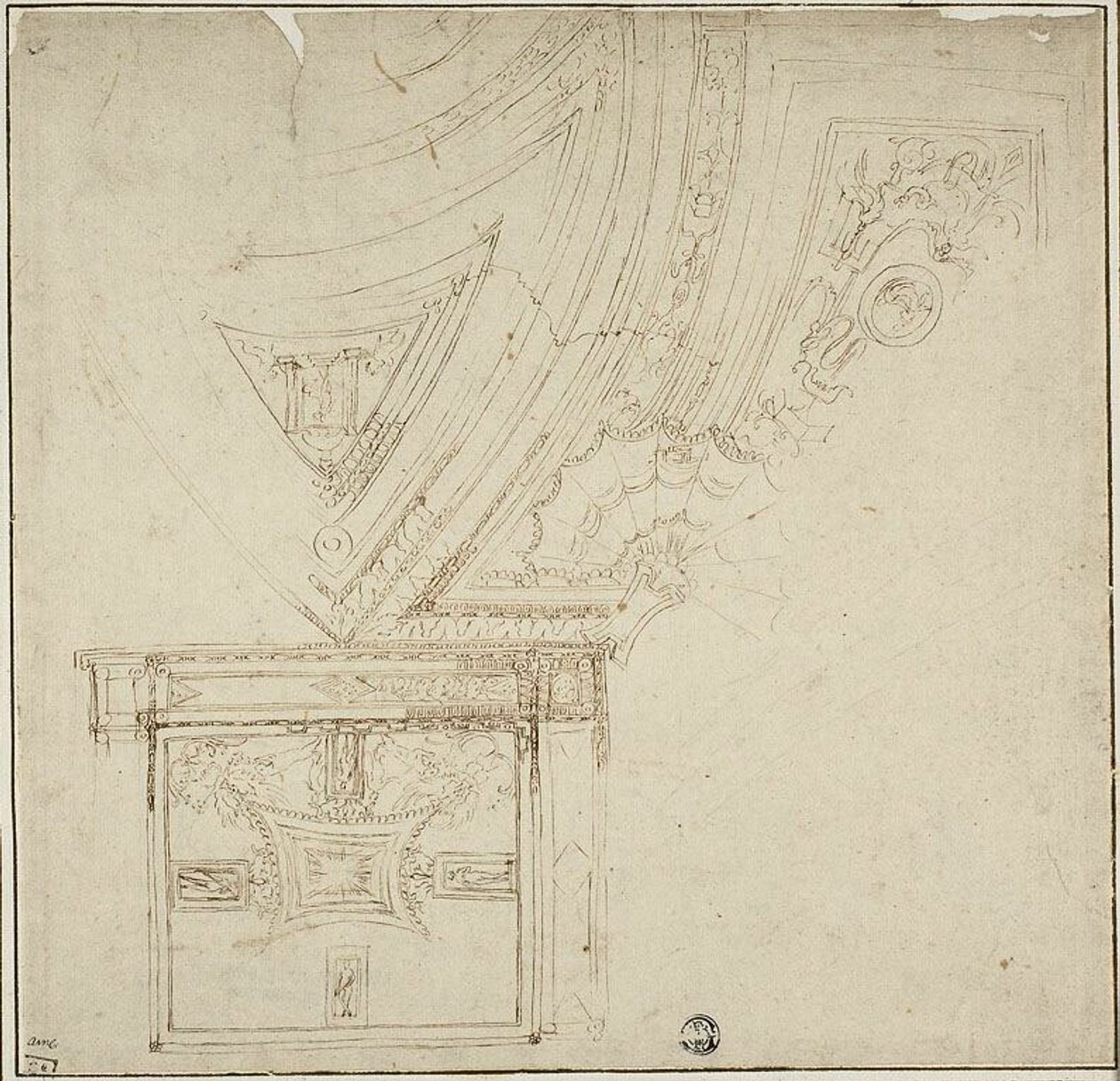 Plafonddecoratie met grotesken door Unknown artist