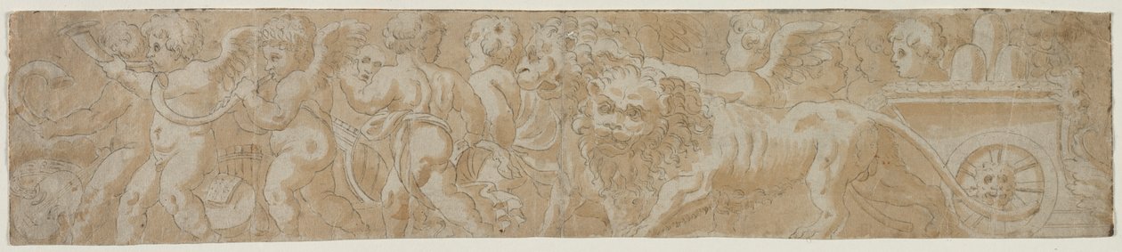 Wagen Getrokken door Leeuwen met Amorini (recto) door Unknown artist