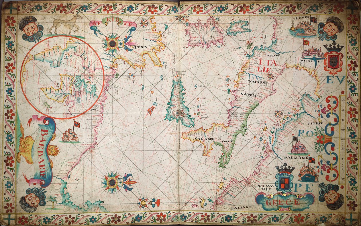 Kaart van de zuidelijke Middellandse Zee en Adriatische Zee, c.1600 door Unknown artist