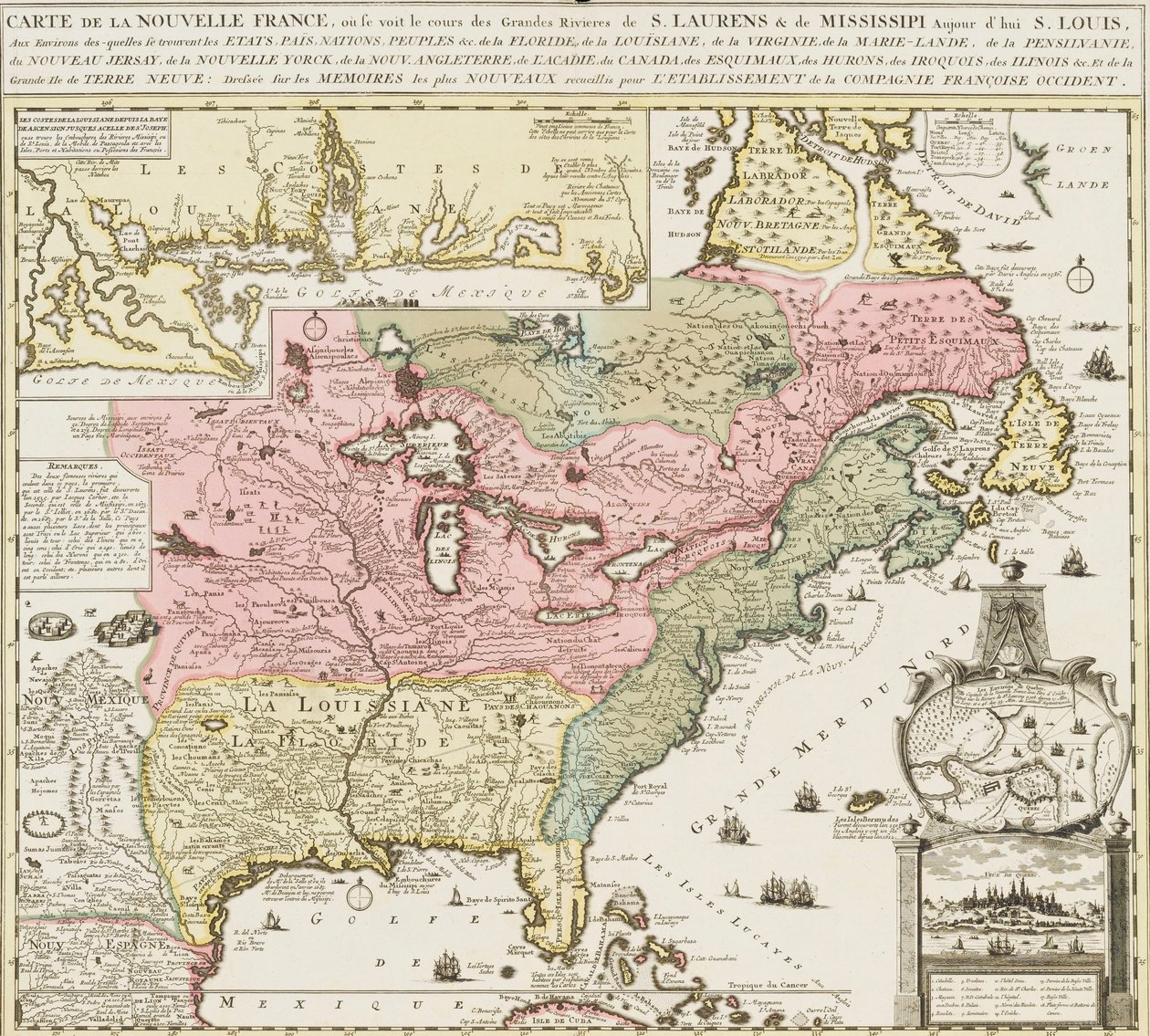 Kaart van het zuiden van de Verenigde Staten met de Mississippi rivier en Saint Louis, ca. 1720 door Unknown artist