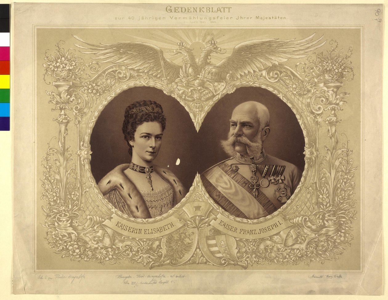 Herdenkingspapier van de 40-jarige huwelijksceremonie van Hare Majesteit 24 april 1854 door Unknown artist