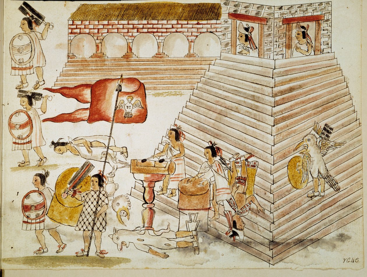 Verovering van Mexico: vernietiging van Tenochtitlan, hoofdstad van het Azteekse rijk, door de legers van de conquistador Hernan Cortes (Hernando Cortez) (1485-1547) op 24/06/1520. Miniatuur uit een manuscript door Unknown artist