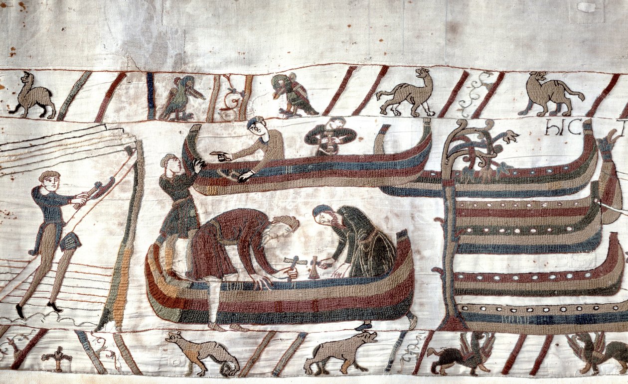 Bouw van schepen in opdracht van Guillaume - Bayeux-tapijt, bekend als Borduurwerk van Koningin Mathilde door Unknown artist