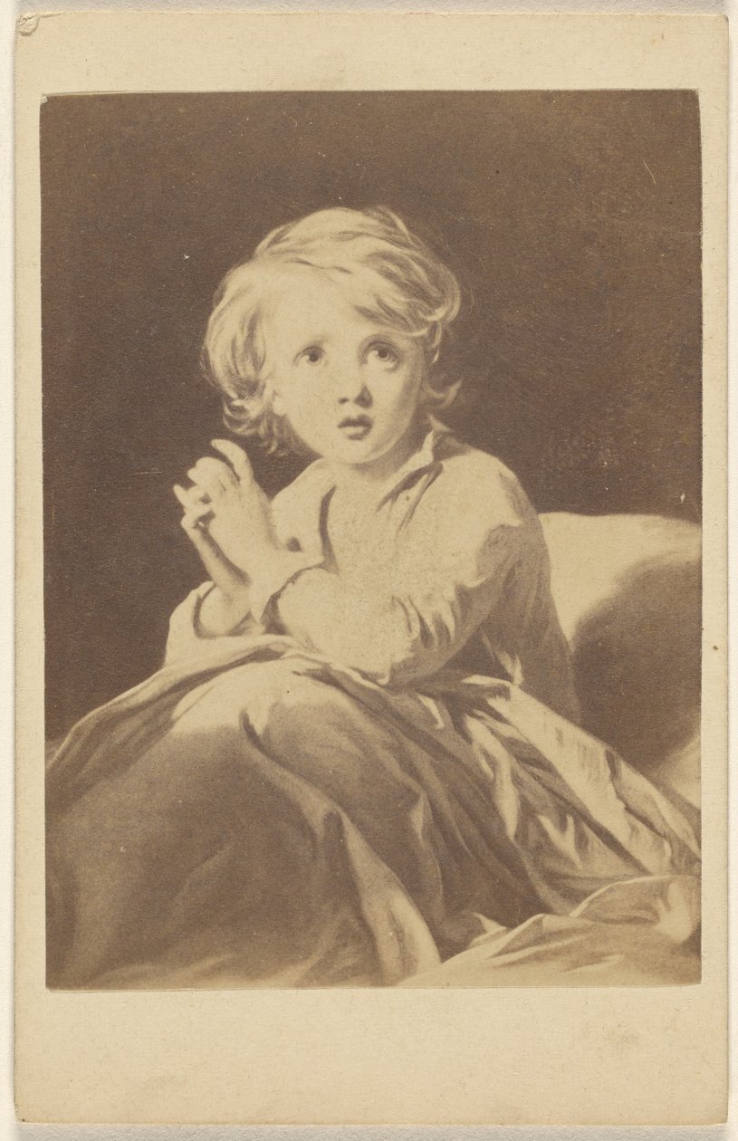 [Kopie van een schilderij met een biddend kind in bed]. door Unknown artist