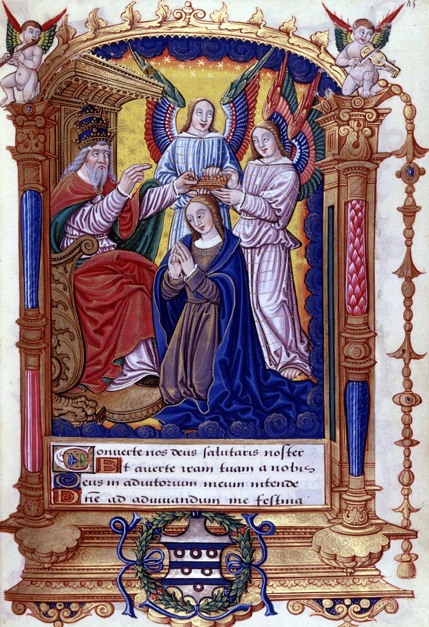 Kroning van de Maagd, Latijnse tekst, getijdenboek door Unknown artist