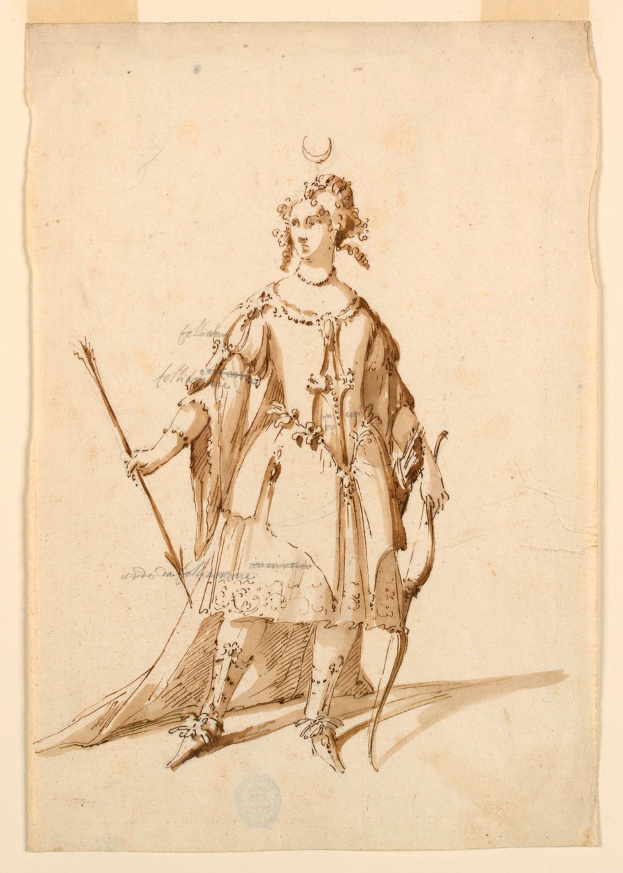 Kostuumontwerp: Diana voor een Ballet door Unknown artist