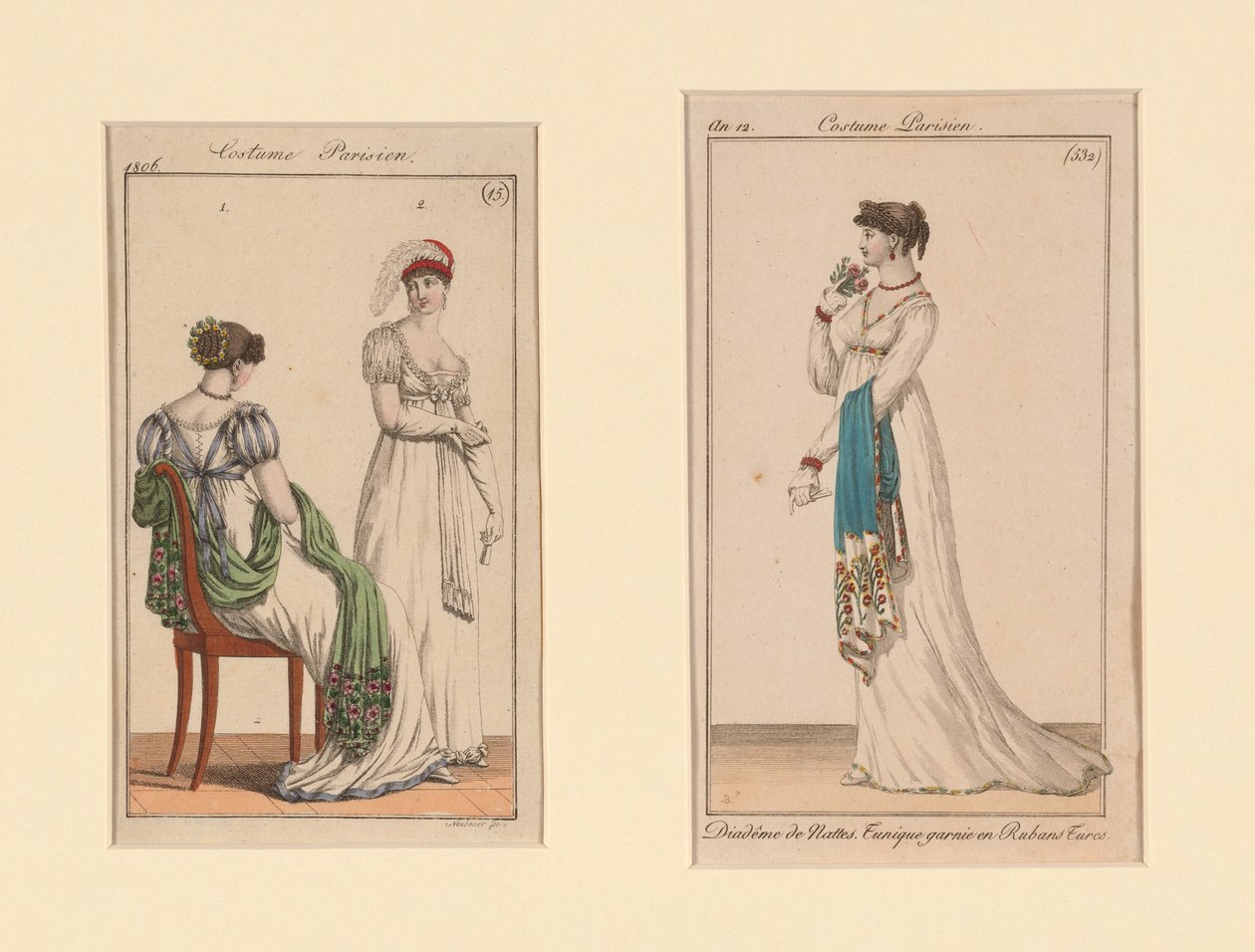 "Costume Parisien" Modeplaten uit Journal des Dames et Des Modes en Costume Parisien (Het tijdschrift van dames en mode) door Unknown artist