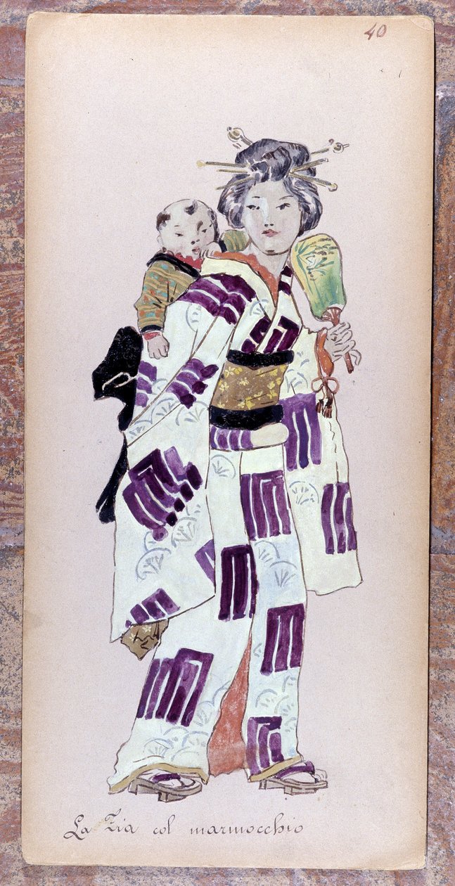 Kostuum de la zia con il marmocchio (Kind) voor de creatie van Madame Butterfly door Giacomo Puccini in 1904. Collectie van het Museo della Scala in Milaan door Unknown artist