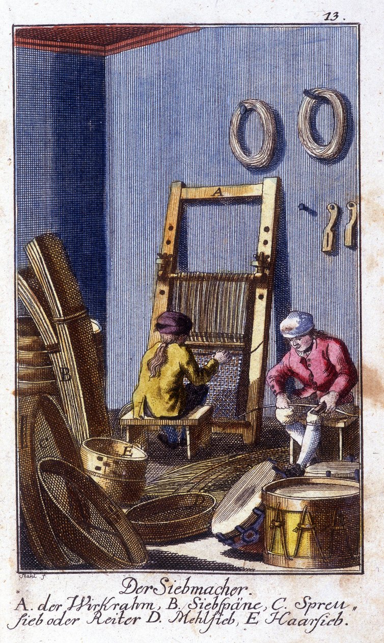 Ambacht: de zeefmaker in hun werkplaats. In 