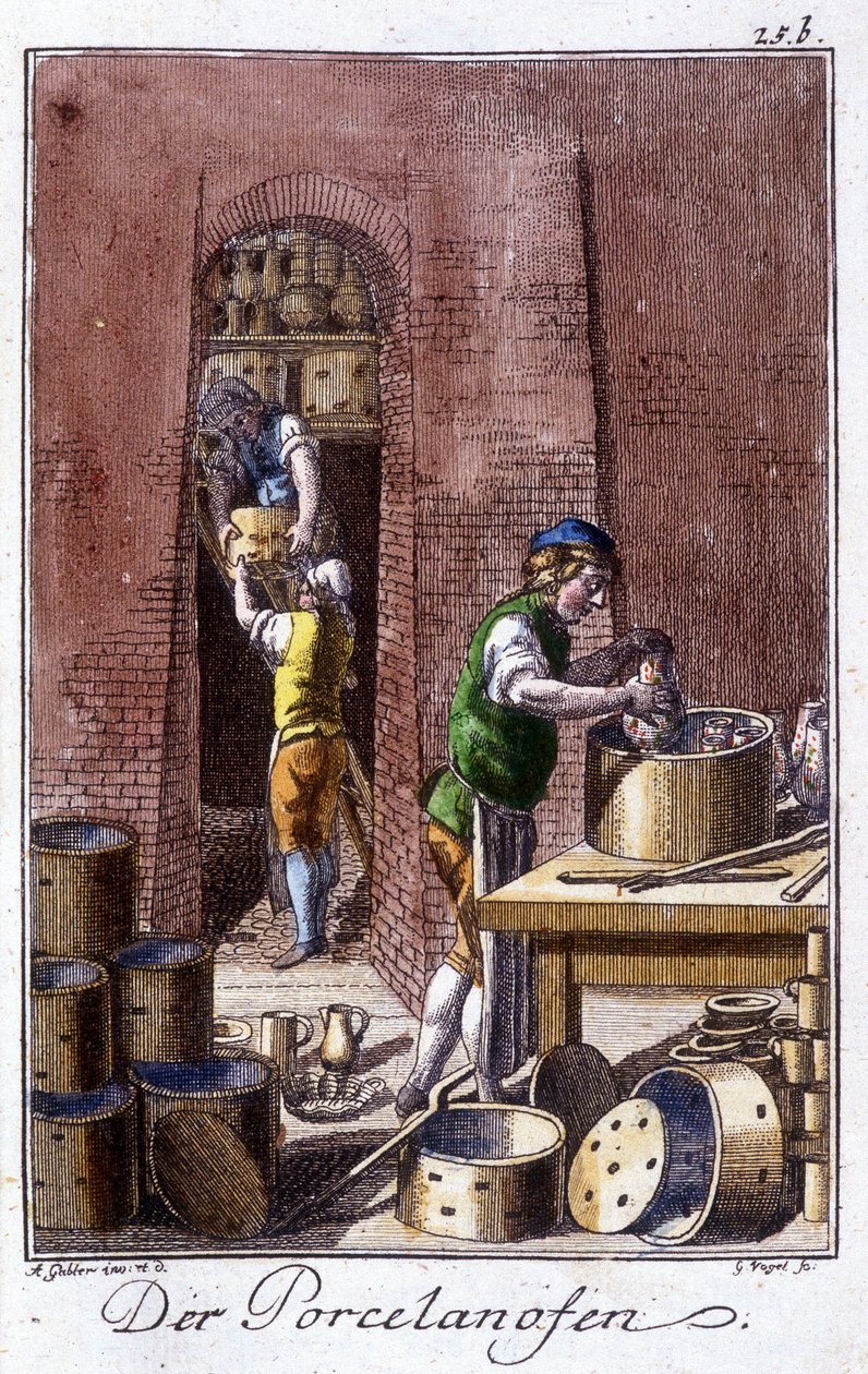 Ambachten: de porseleinmaker in zijn werkplaats. In 