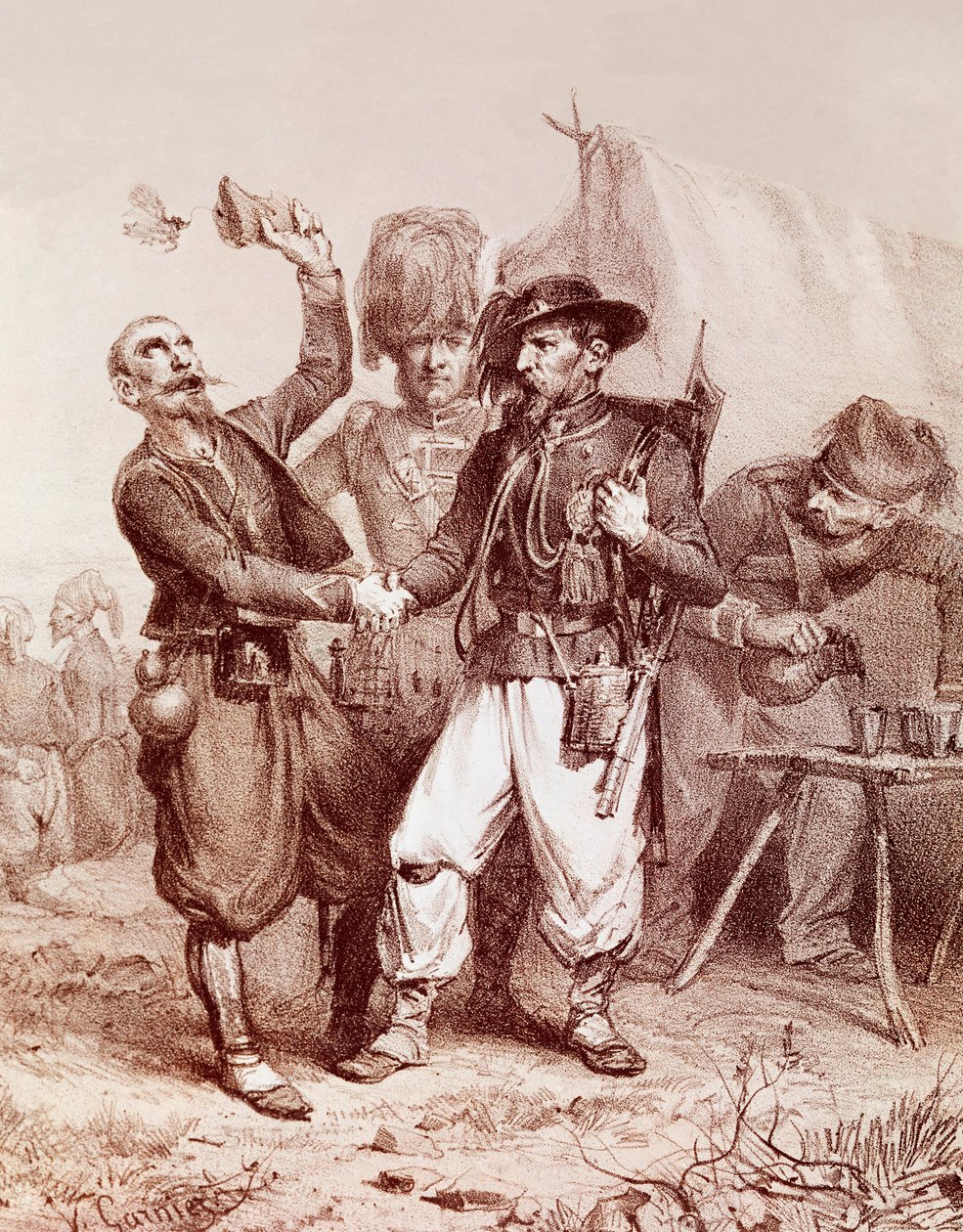 Krimoorlog (1853-1856): allegorie van de alliantie tussen Frankrijk, het Koninkrijk Sardinië en Engeland tegen Rusland door Unknown artist