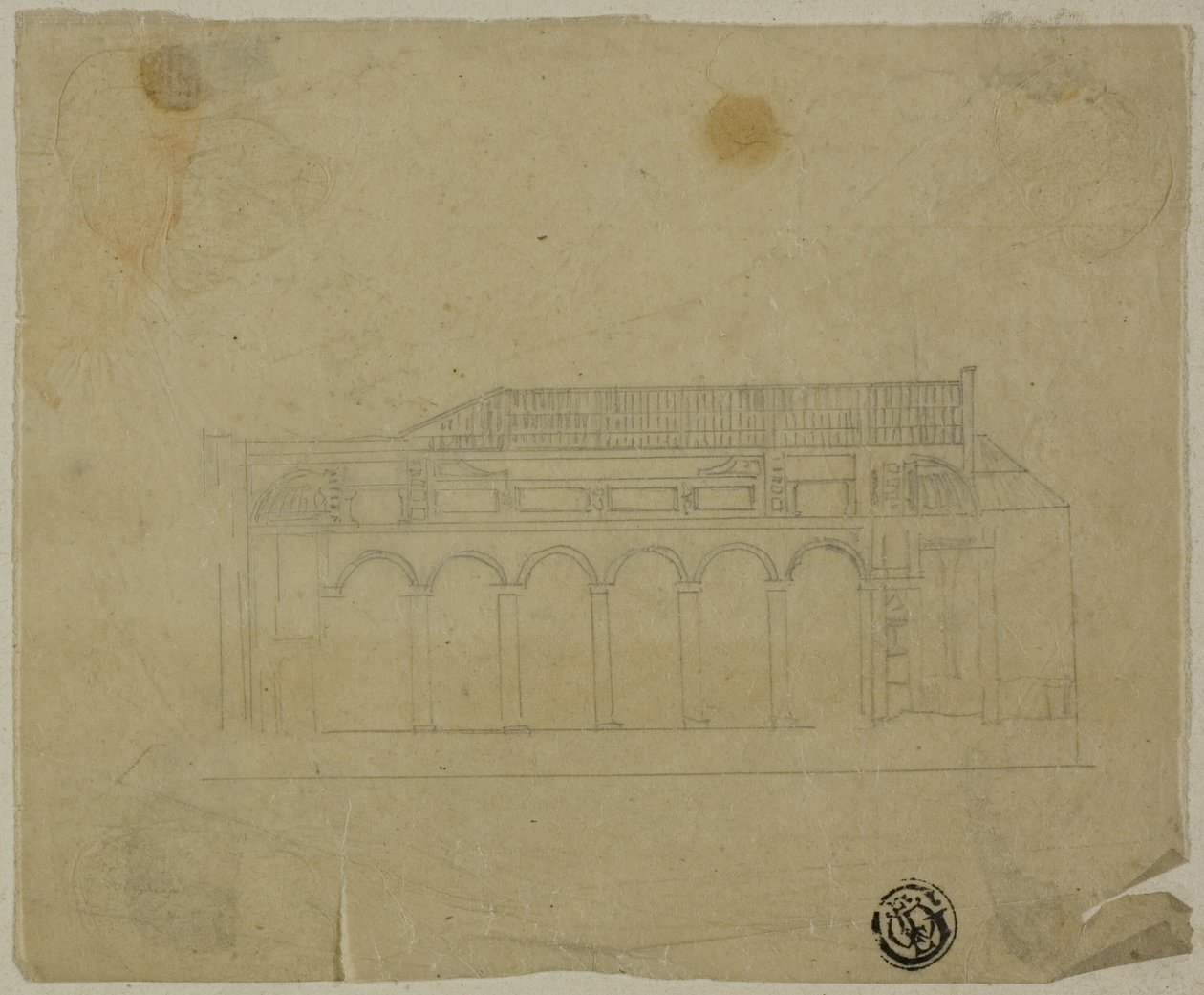 Dwarsdoorsnede van de basiliek door Unknown artist