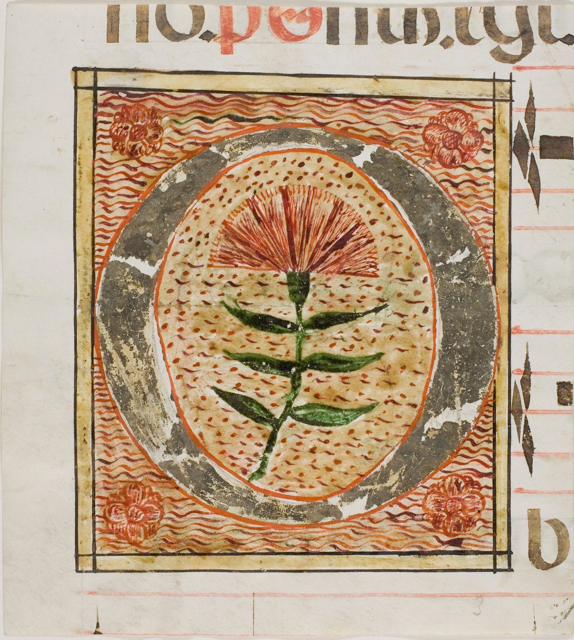 Versierde initiaal "O" met bloemen uit een manuscript door Unknown artist