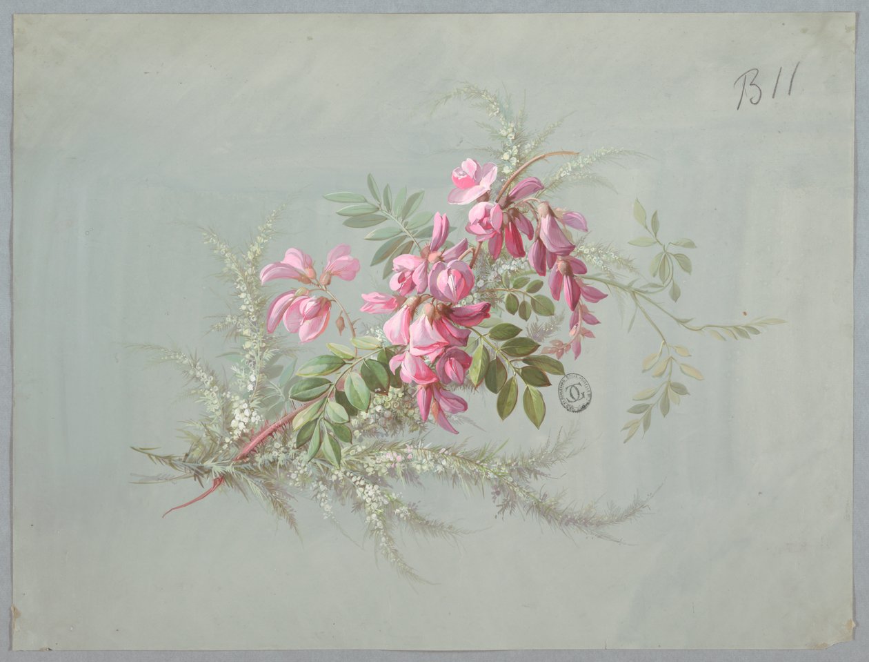 Ontwerp voor Behang en Textiel: Bloemen en Vogels door Unknown artist