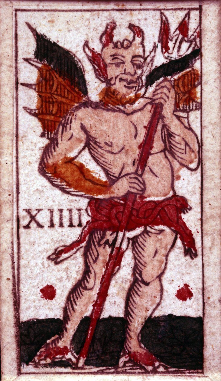 Duivel afgebeeld op een speelkaart. 18e eeuw. door Unknown artist