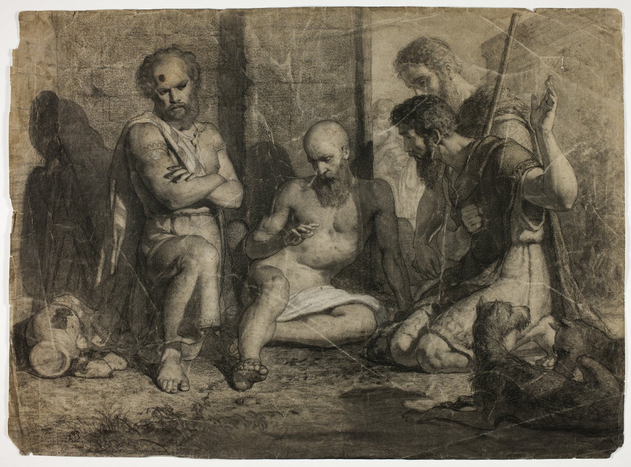 Diogenes die Alexander de Grote vraagt op te stappen (recto); stappend academisch mannelijk naakt (verso) door Unknown artist