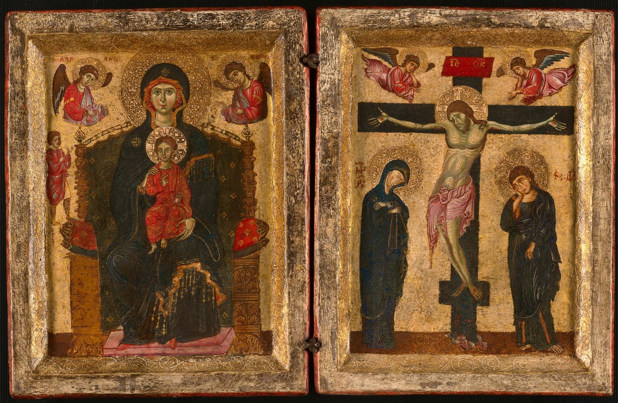 Diptiek van de Tronende Maagd met Kind en de Kruisiging door Unknown artist