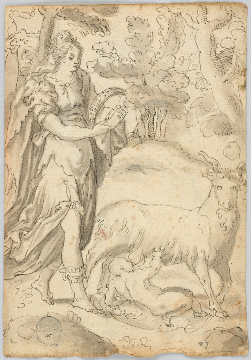 Tekening: A) Rhea en de jonge Jupiter. B) Sint Franciscus van Assisi door Unknown artist