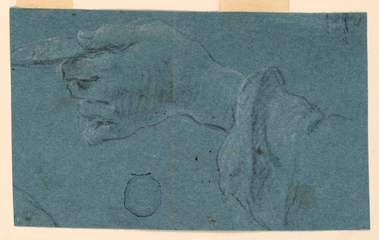 Tekening: Studie van een linkerhand die een kleine schijf vasthoudt door Unknown artist
