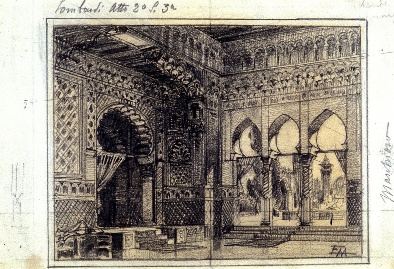 Tekening voor het decor van scène 3 van Act II van de opera 