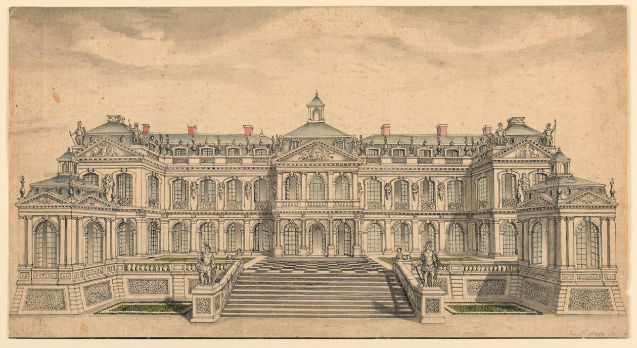 Verhoging van een tuinfaçade voor een klein Frans paleis door Unknown artist