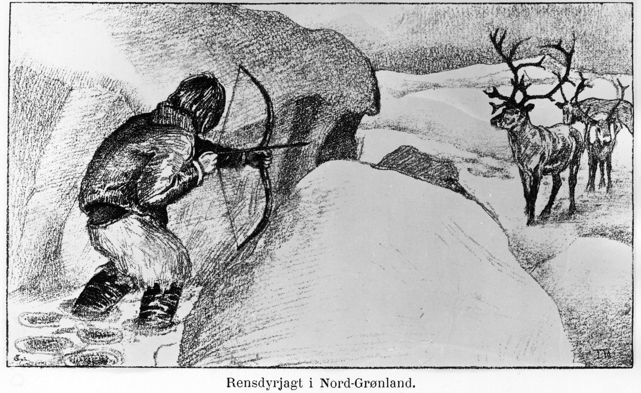 Eskimo jachtspel met een boog - Ervin Astrup, North Blandt Polens Naboer Kistriana door Unknown artist