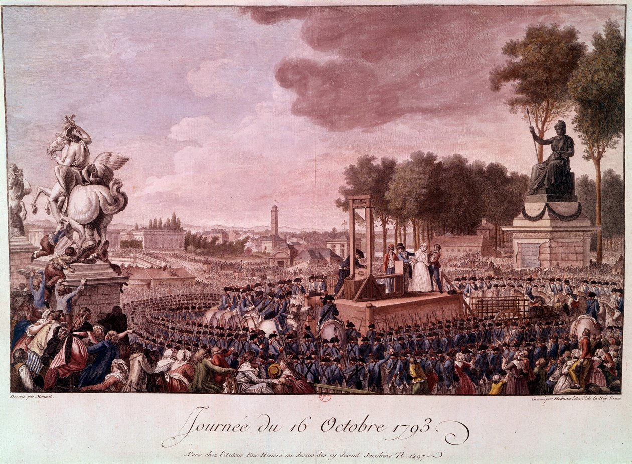 Executie van Marie Antoinette: koningin Marie Antoinette op het schavot op 16 oktober door Unknown artist