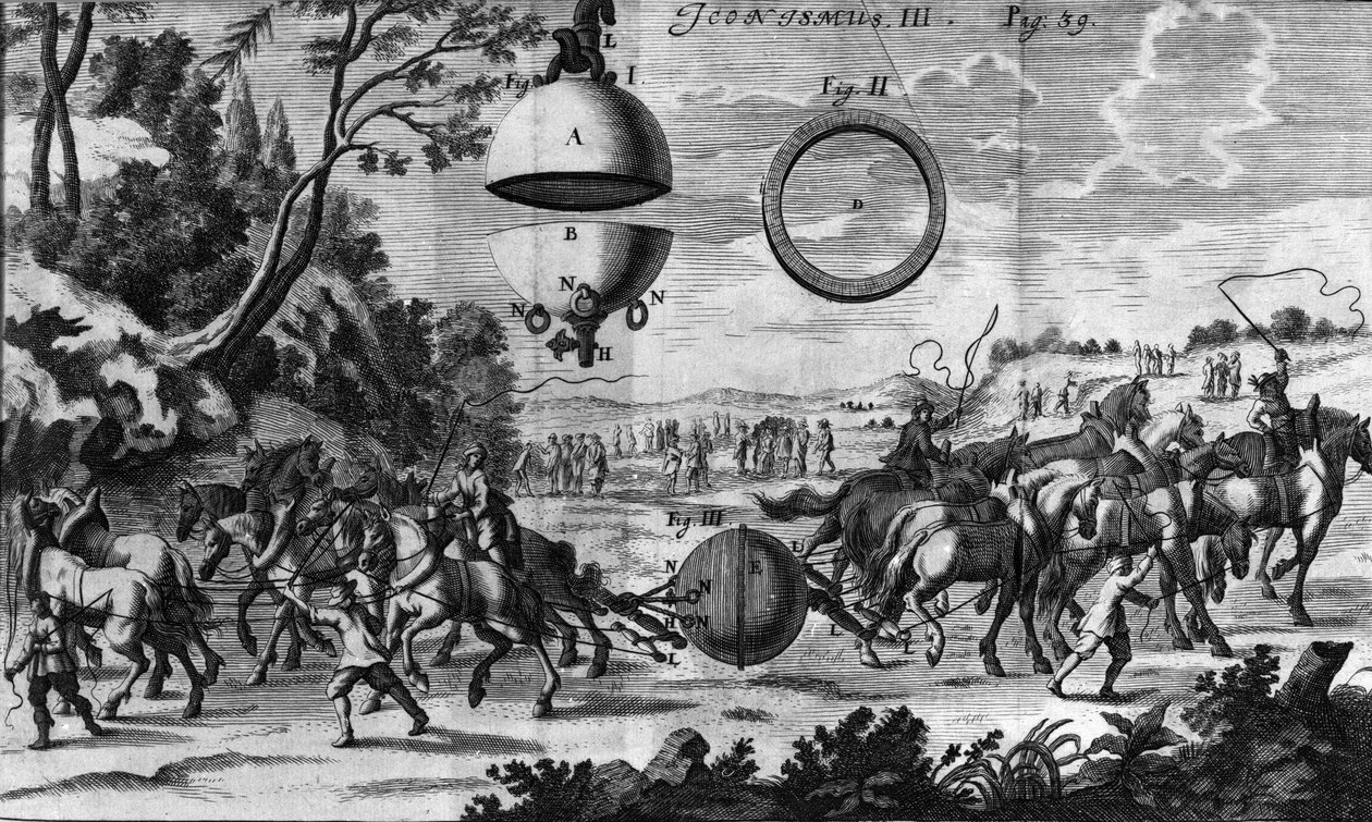 Experiment van Otto von Guericke (Otto de Guericke) door Unknown artist