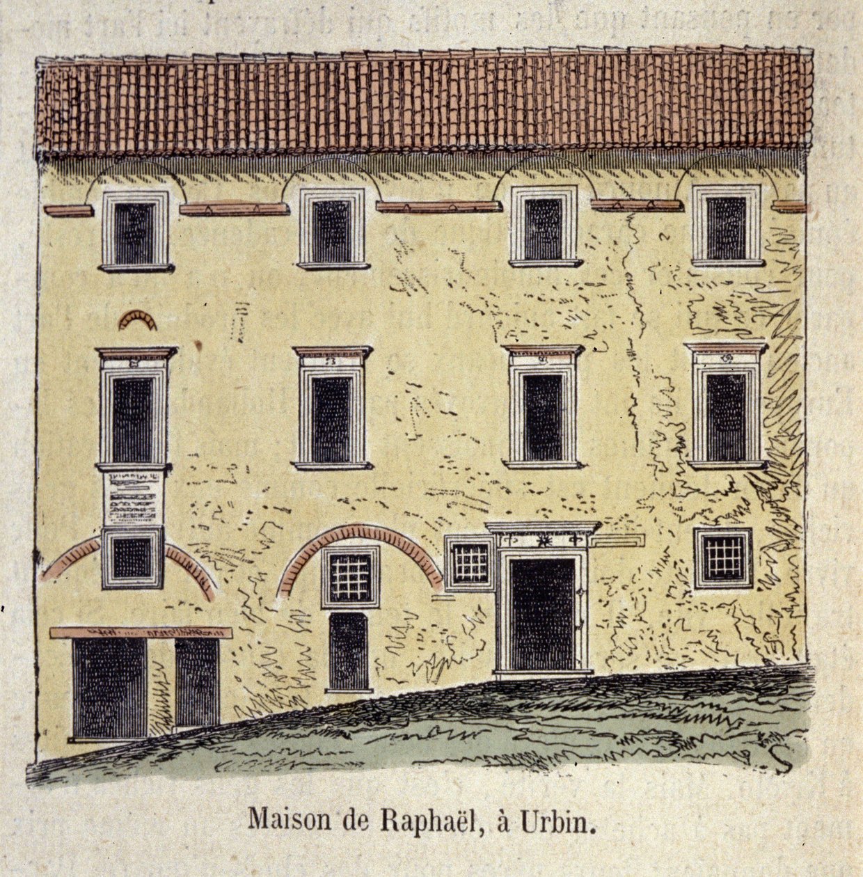 Gevel van het huis waar de schilder Raffaello Santi (Raphael) (1483 - 1520) woonde in Urbino, Italië door Unknown artist