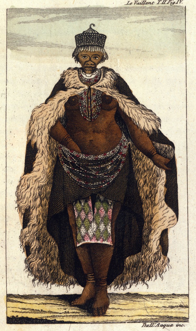 Vrouwelijk lid van de Zuid-Afrikaanse stam van Hottentotten, gravure uit 1820 door Unknown artist