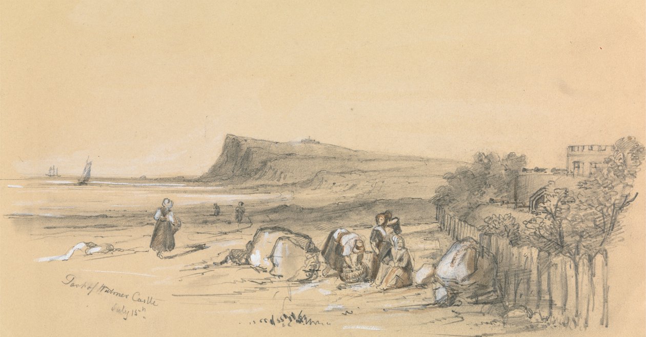 Figuren op een Strand met Walmer Kasteel in de Verte door Unknown artist