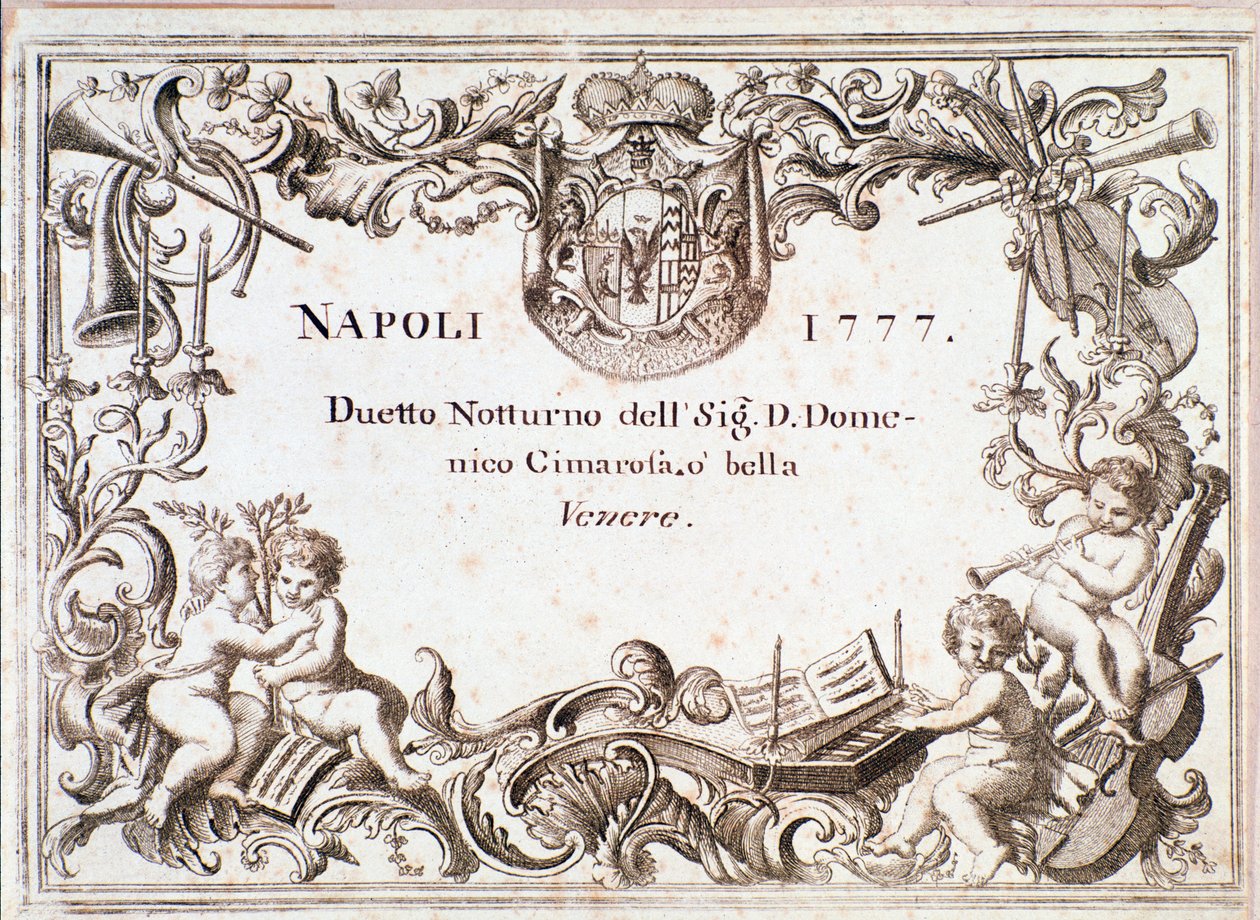 Eerste pagina van de partituur van O bella venere, in Armida immaginaria door Domenico Cimarosa, ca. 1777 door Unknown artist