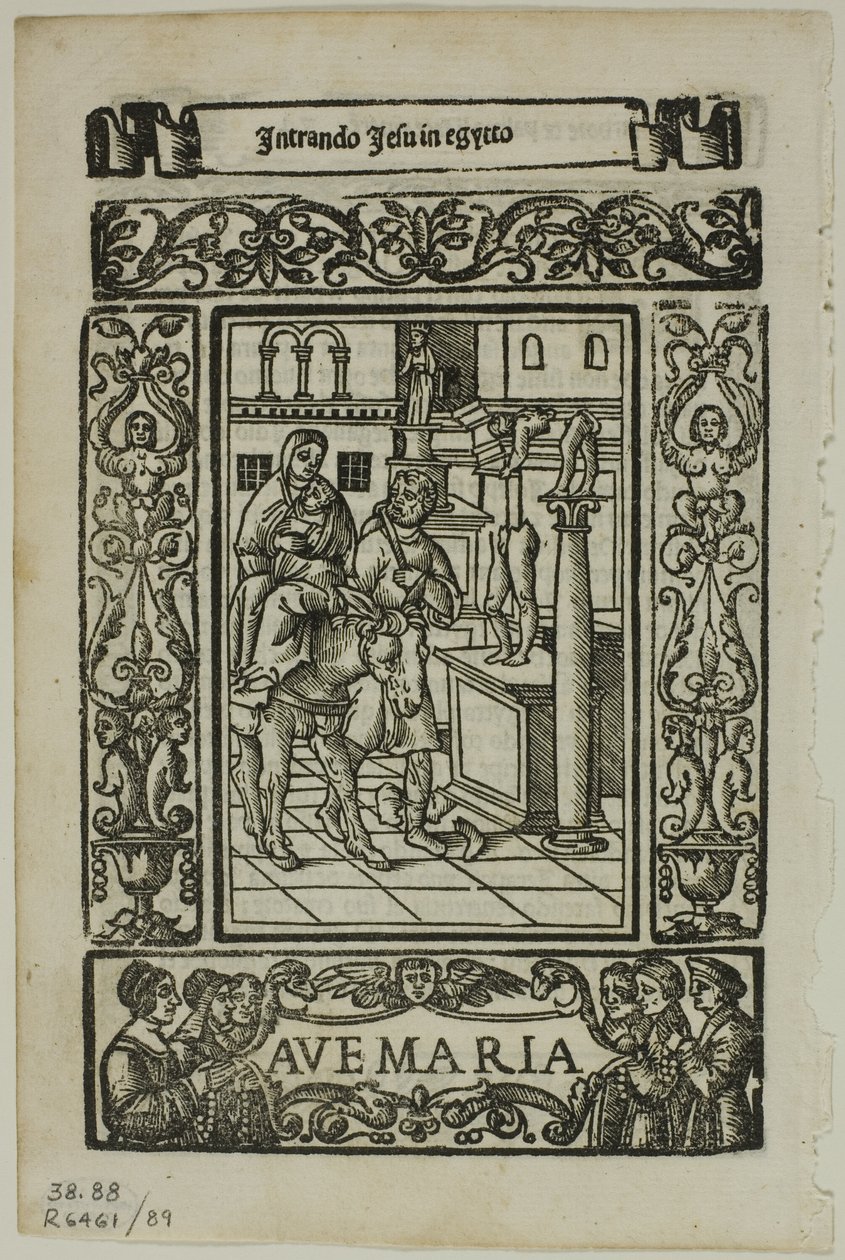 Vlucht naar Egypte uit Rosario della V. Maria door Castellanus, plaat 89 uit Houtsneden uit Boeken van de XVI Eeuw door Unknown artist