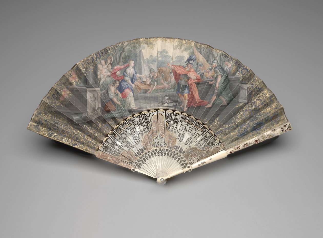 Vouwwaaier met Jefta die zijn dochter ontmoet, ca. 1740s-50s door Unknown artist