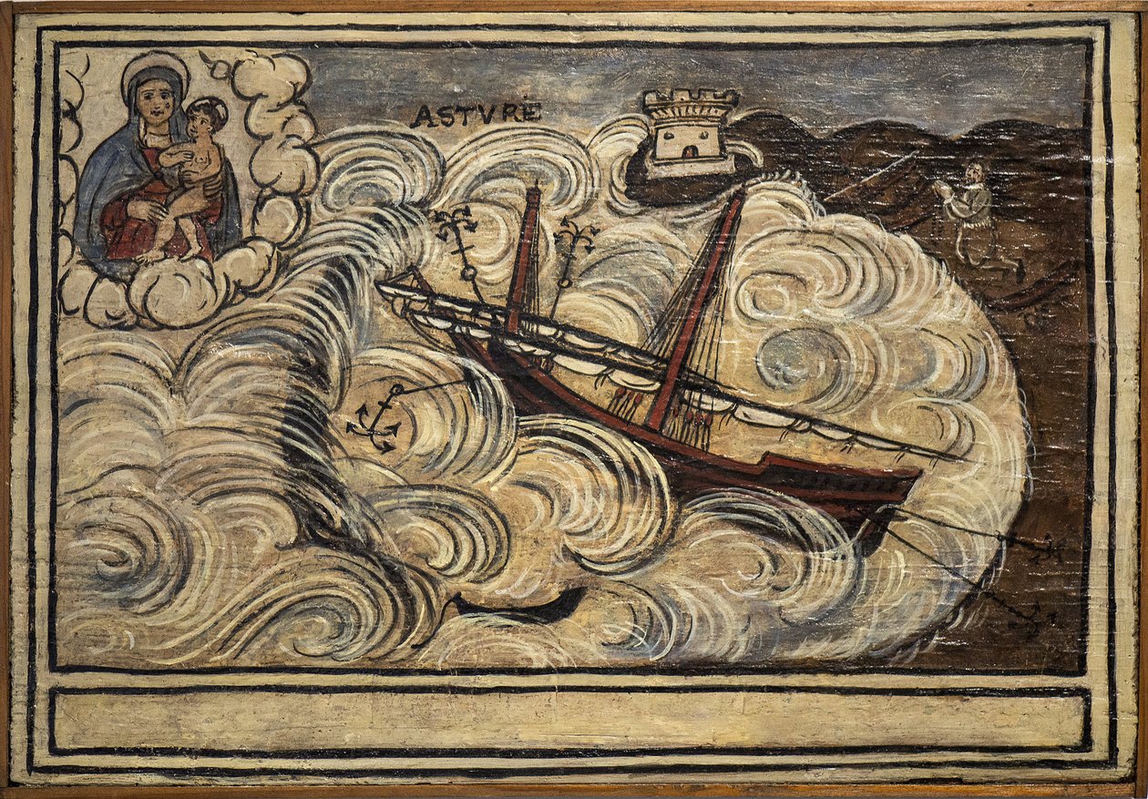 Oud ex voto zeeman, populaire offer als een belofte van toewijding en dankbaarheid van de zeeman die de gevaren van de zee overleefde, afkomstig uit de Kerk van Carmine, Torre del Greco, nabij Napels 19e eeuw Italië door Unknown artist