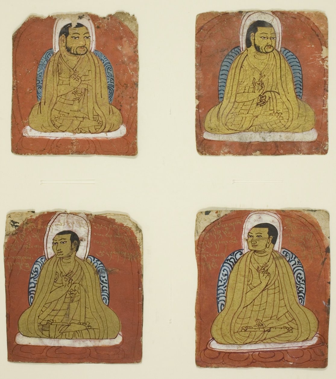 Vier miniatuurportretten met inscriptie van vier Lama
