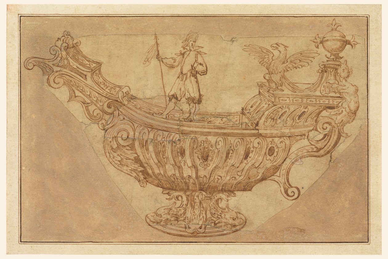 Fragment van een Ontwerp voor een Nef, of Fantastisch Middelpunt in de Vorm van een Boot door Unknown artist